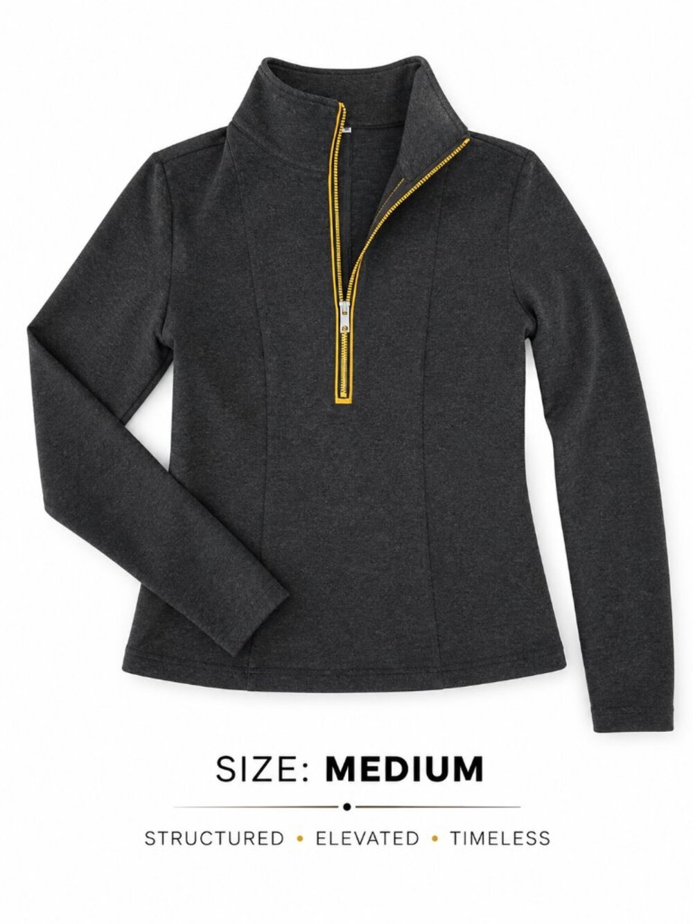 Structured Charcoal Knit Half-Zip Pullover w/ Gold Zipper • Minimalist Tailored